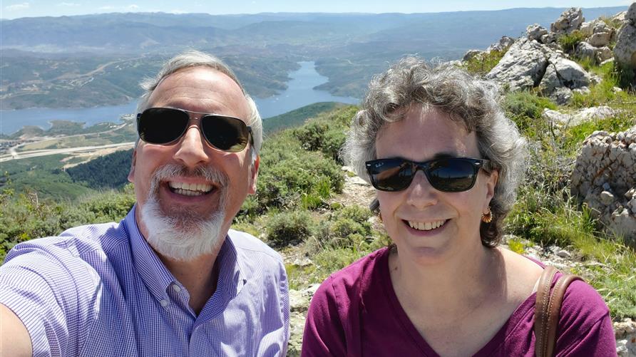 Happy Couple taking a selfie at the top of Bald Mountain while on vacation at Sunrise Lodge, a Hilton Grand Vacations Club in Park City, Utah.