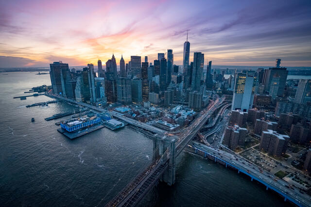 Aerial view of the island of Manhattan in New York. 