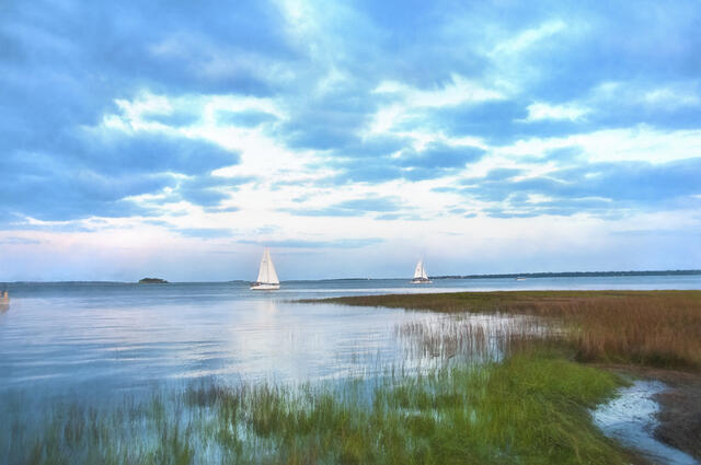 Sail boats on a Charleston, South Carolina, waterway. 