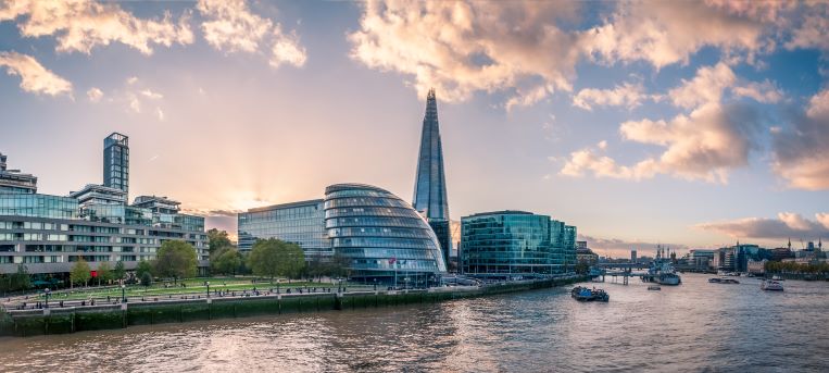 Skyline view of London, England, United Kingdom, from the Thames River