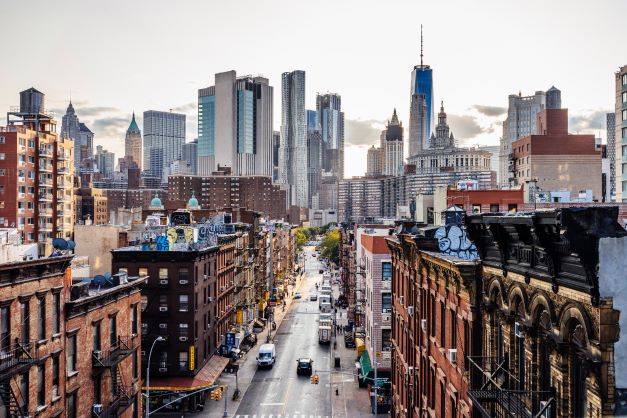 Cityscape of Lower Manhattan, with Chinatown and Wall Street in the background