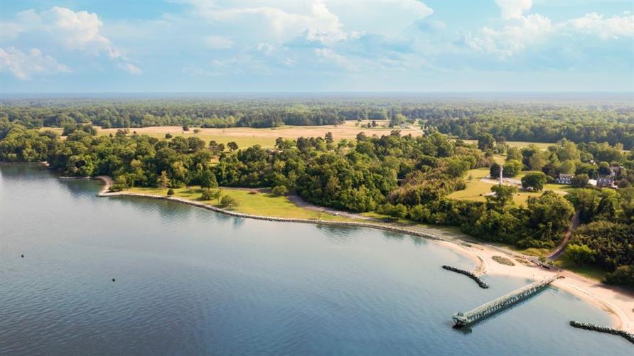 Aerial view of the America's Historic Triangle of Williamsburg, Jamestown and Yorktown in Virginia