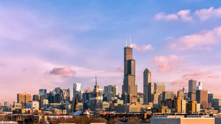 Chicago skyline at sunset