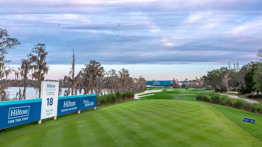 The 18th hole at Lake Nona Golf & Country Club during the 2024 Hilton Grand Vacations Tournament of Champions