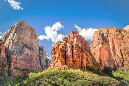 Otherworldly red rock formations against bright blue skies, Brian Head, Utah.