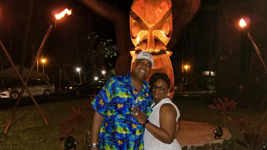 Hilton Grand Vacations Owners posing and smiling while on vacation at Hilton Grand Vacations at The Crane, in St. Philip Barbados. 