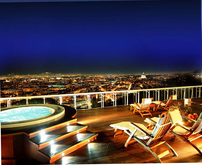 Roof top hot tub at a Hilton property.
