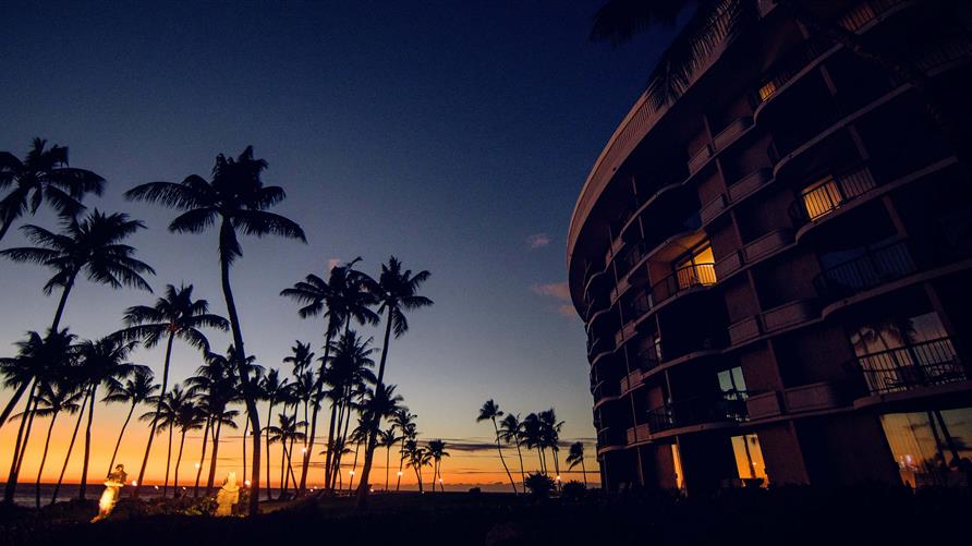 Sunset fading into night at Ocean Tower by Hilton Grand Vacations. 