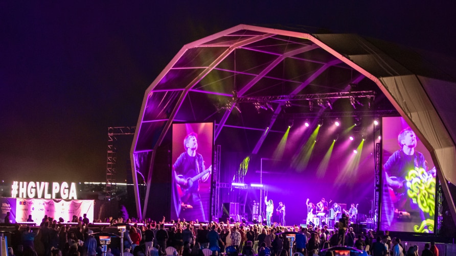 Outdoor concert hall at night