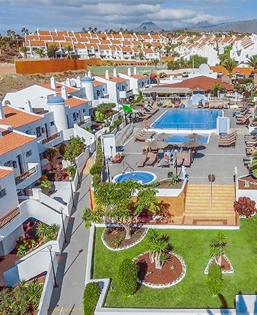 Sunset View Club aerial view of pool and accommodations  