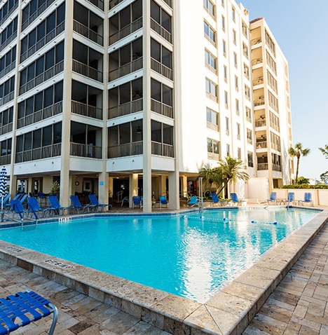 Pool at Seawatch On-the-Beach Resort located at Fort Myers Beach, Florida.