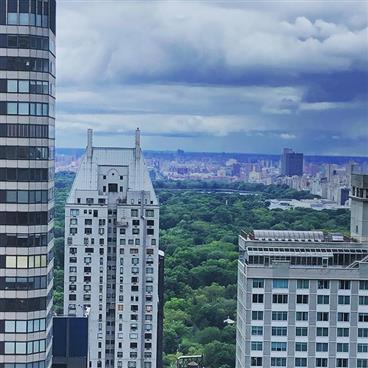 View of New York City skyline from a balcony