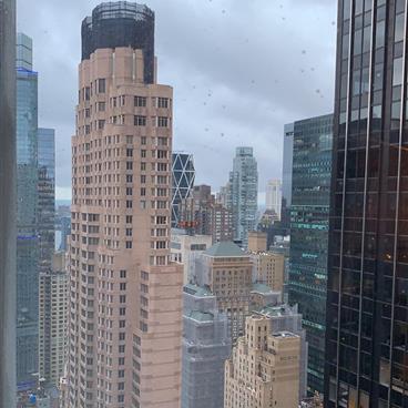 View of New York City skyline from a balcony